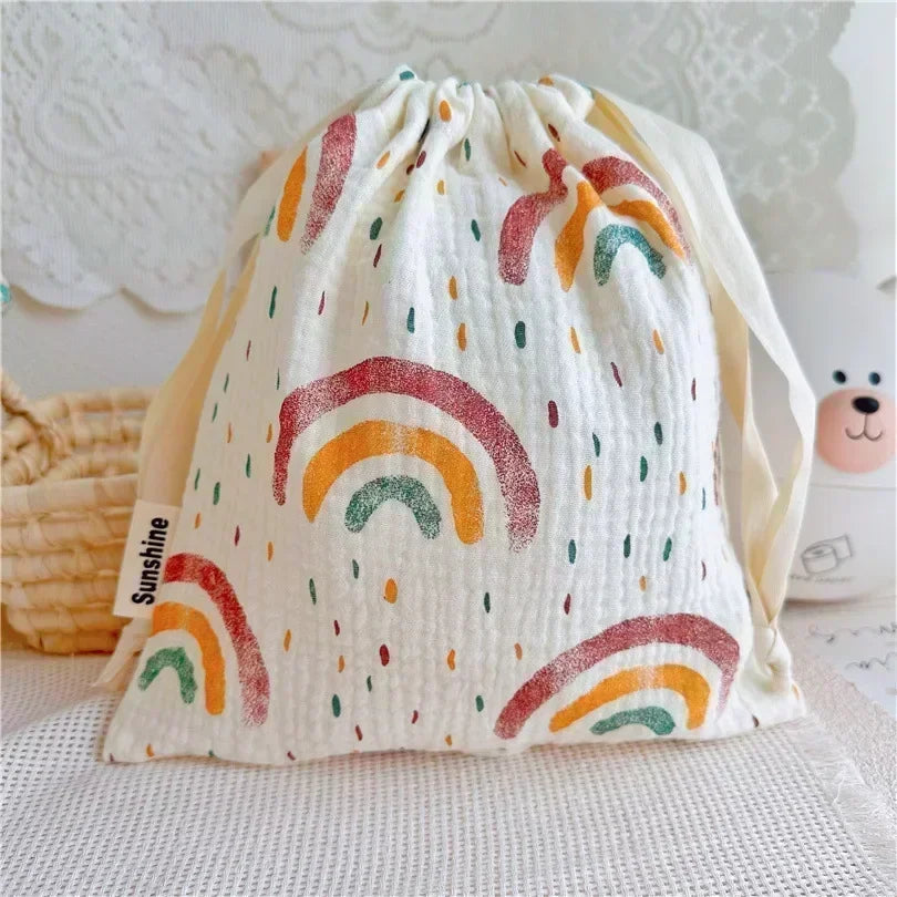 Printed Flower Mommy Bag Baby Diaper Bag Cotton Nappy String Pocket Stroller Carry Pack Travel Outdoor Diaper Storage Bag