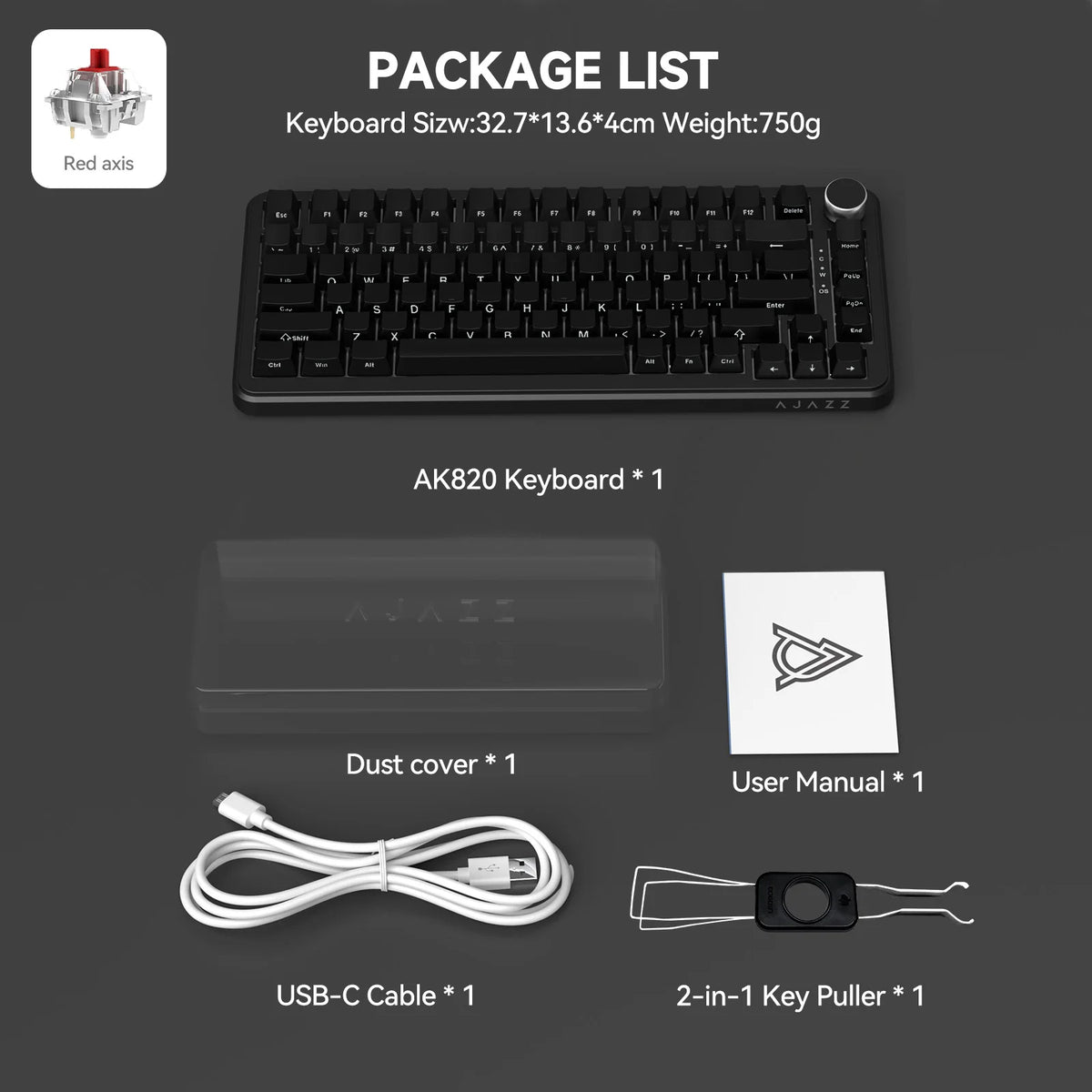AJAZZ AK820 75% Wired Mechanical Keyboard: Hot-Swappable, RGB Backlit, Knob Control | For Office & Gaming