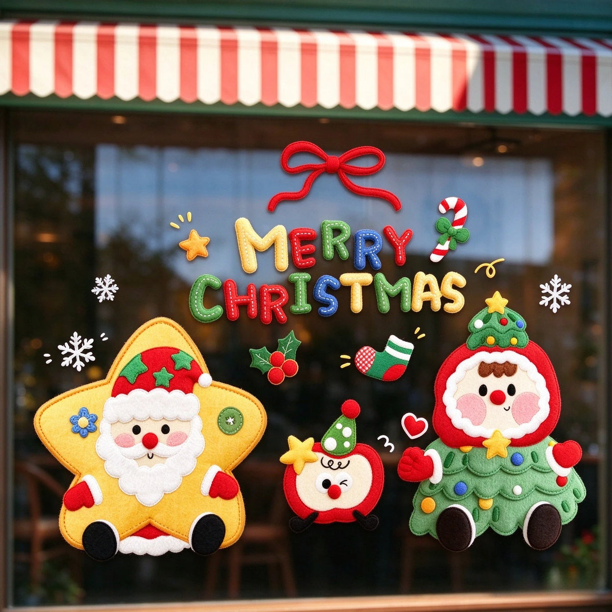 Merry Christmas Static Window Stickers Cartoon Santa Snowflake Glass Decals Reusable No Glue Xmas Home Shop Decor