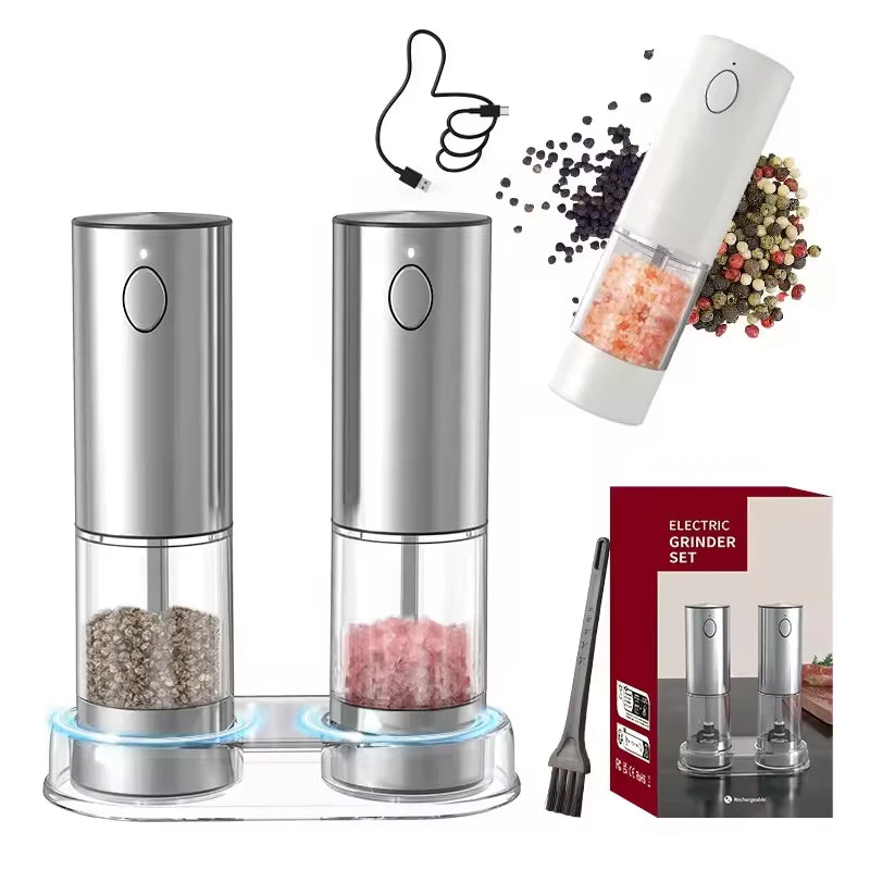 1/2pcs Automatic Pepper Grinder Salt And Pepper Grinder USB Rechargeable Adjustable Coarseness Spice Mill for Kitchen Tool