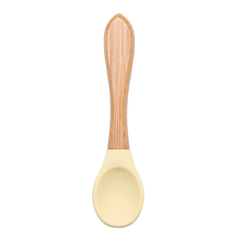 Baby Wooden Spoon Silicone Wooden Baby Feeding Spoon Organic Soft Tip Spoon BPA Free Food Grade Material Handle Toddlers Gifts
