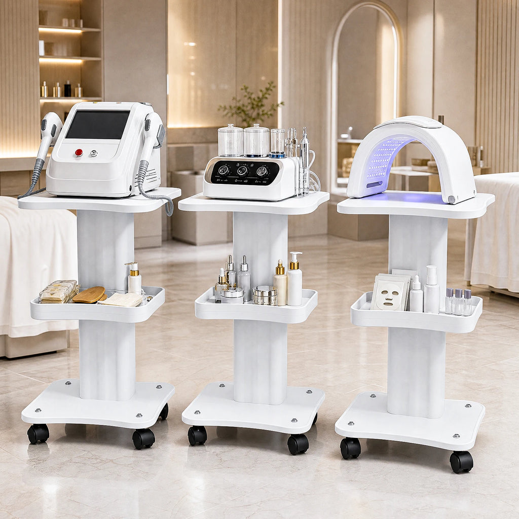 Beauty Salon Trolley Stand 3 Tier Salon Trolley White Beauty Machine Stand 360° Silent Wheels Easy Moving For Facial Beauty Clinic Esthetician Working Cart