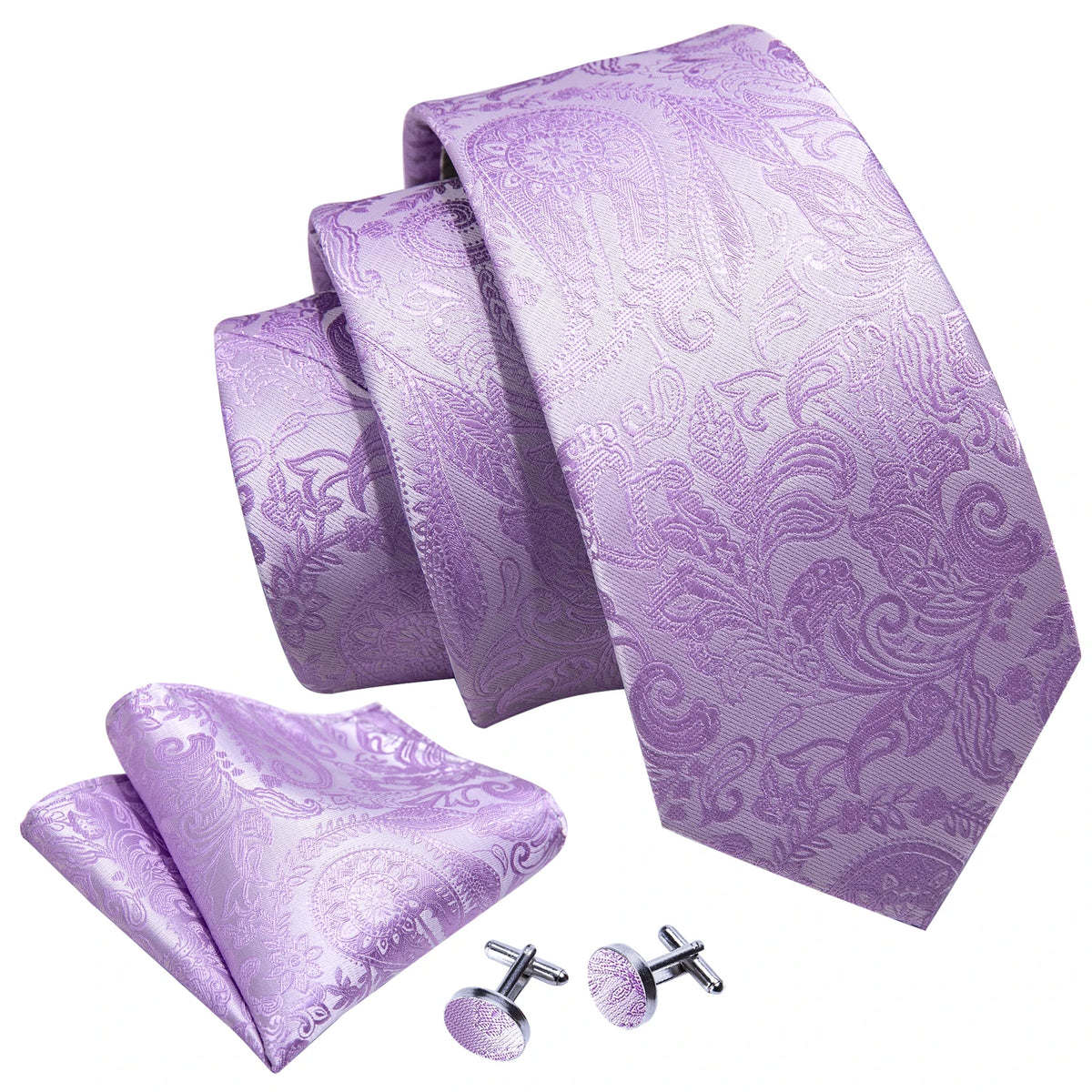 Male Gift Men Tie Set Purple Violet Solid Paisley Striped Wedding Business Tie for Man Necktie Handky Cufflinks Barry.Wang