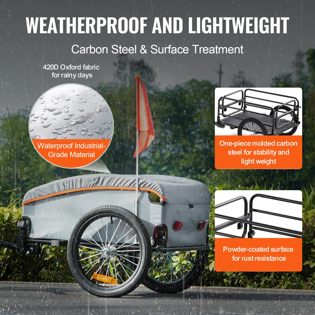 SucceBuy 100lbs Bike Cargo Trailer Foldable Bicycle Wagon Cart with Waterproof Cover & Safe Reflectors Fits 22"-28" Bike Wheel