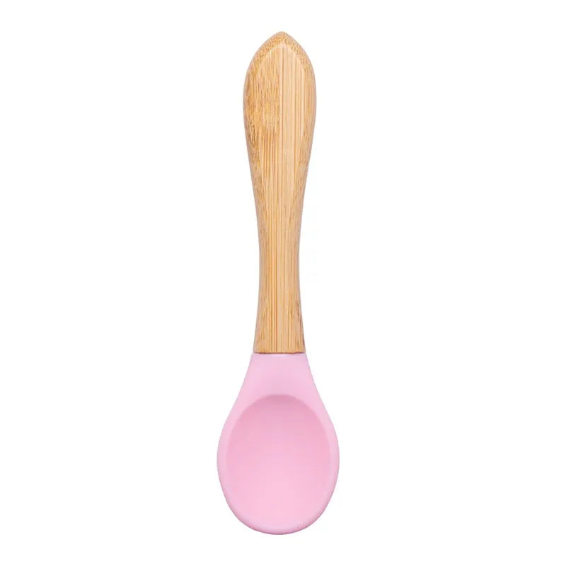 Baby Wooden Spoon Silicone Wooden Baby Feeding Spoon Organic Soft Tip Spoon BPA Free Food Grade Material Handle Toddlers Gifts