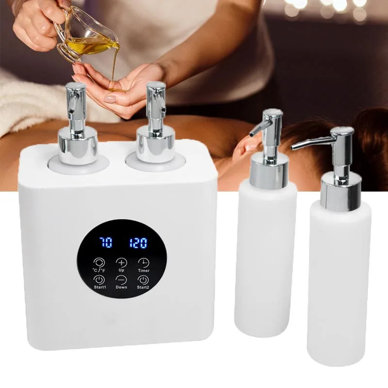 Double Bottle Massage Oil Heater Electric Lotion Cream Heater LED Display Baby Bottles Sub Bottled For Family Professional Salon