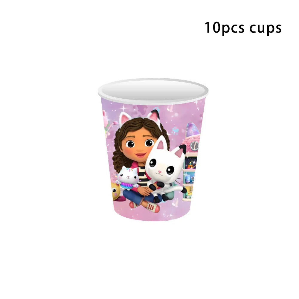 Pink Gabby Dollhouse Birthday Tableware Cat Girls Disposable Plates Cups Napkins Kids Girls Birthday Party Baby Shower Decor