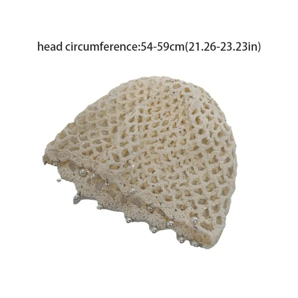 Cute Sweet Crochet Hollow Knitted Hat Bohemian Style Hollow Out Ethnic Style Hat Korean Beads Tassels Weave Cap Outdoor