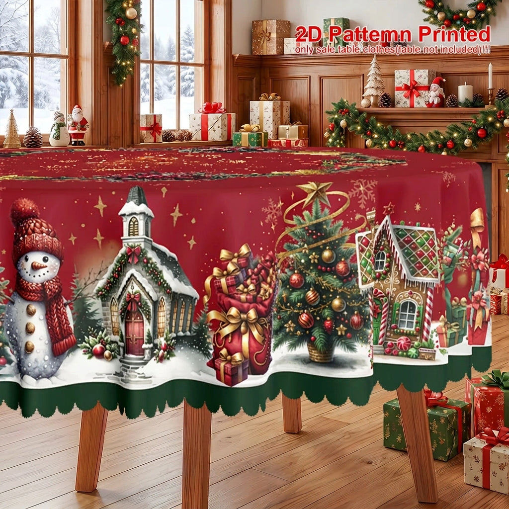 1 piece, Merry Christmas themed party tablecloth, Santa snowman Christmas tree floral design print
