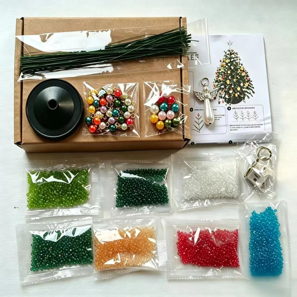 DIY Beaded Christmas Tree Kit 3D Crystal Bead Holiday Craft Set for Adults Colorful Beads Tabletop Tree Ornament Charms DIY Gift