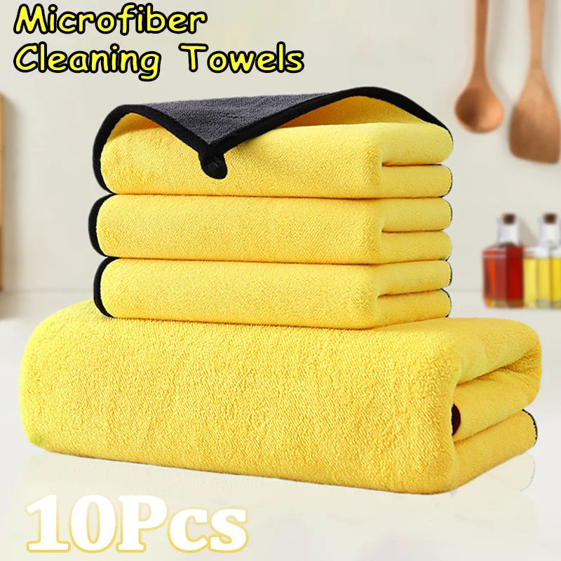 1-10Pcs Microfiber Cleaning Towels Thickened Double Layer Car Wash Drying Towel Home Windows Glass Cleaning Cloth Kitchen Towels
