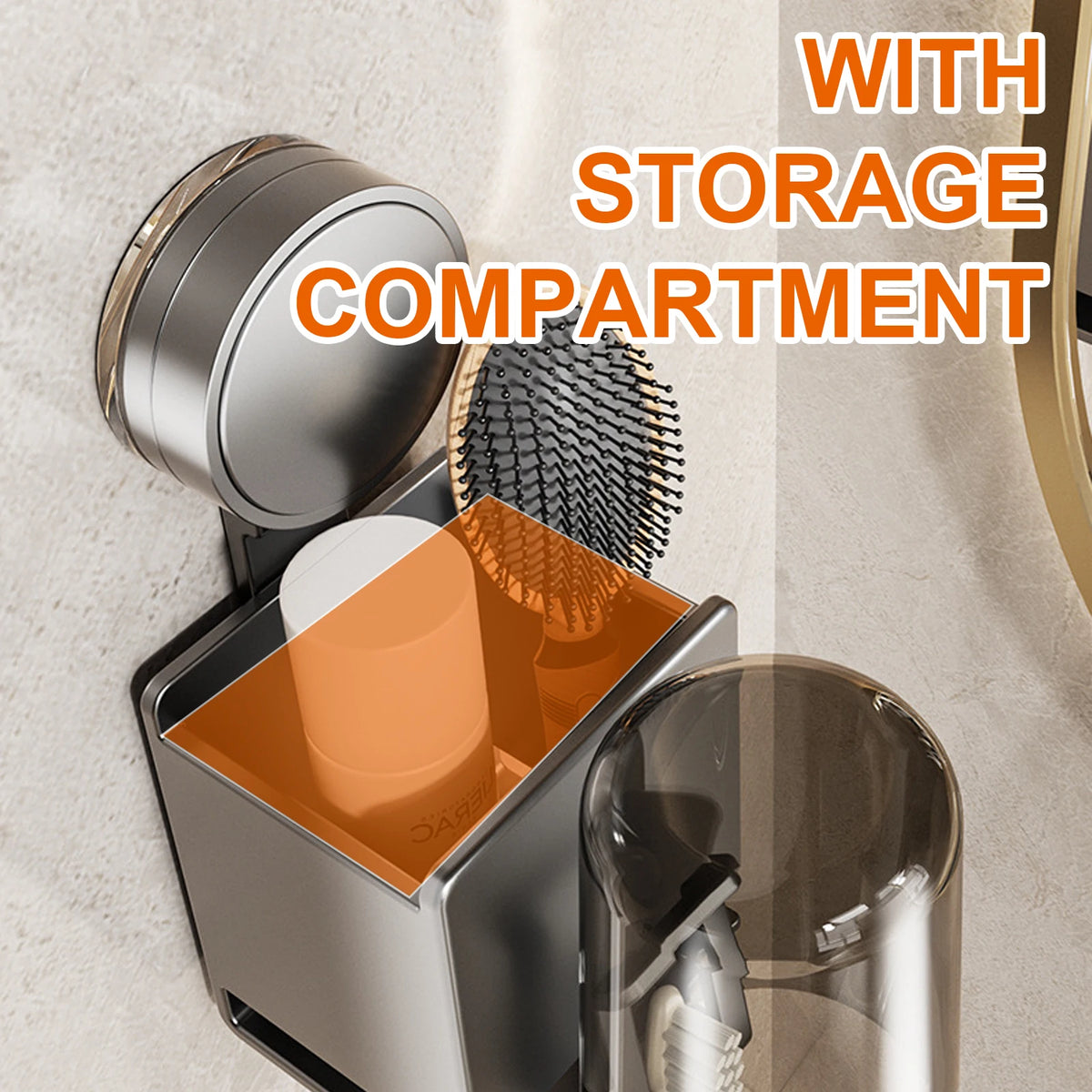 Suction Cup Toothbrush Holder With Squeezer Perforation-free Bathroom Shelf Mouthwash Cup Toothbrush Holder