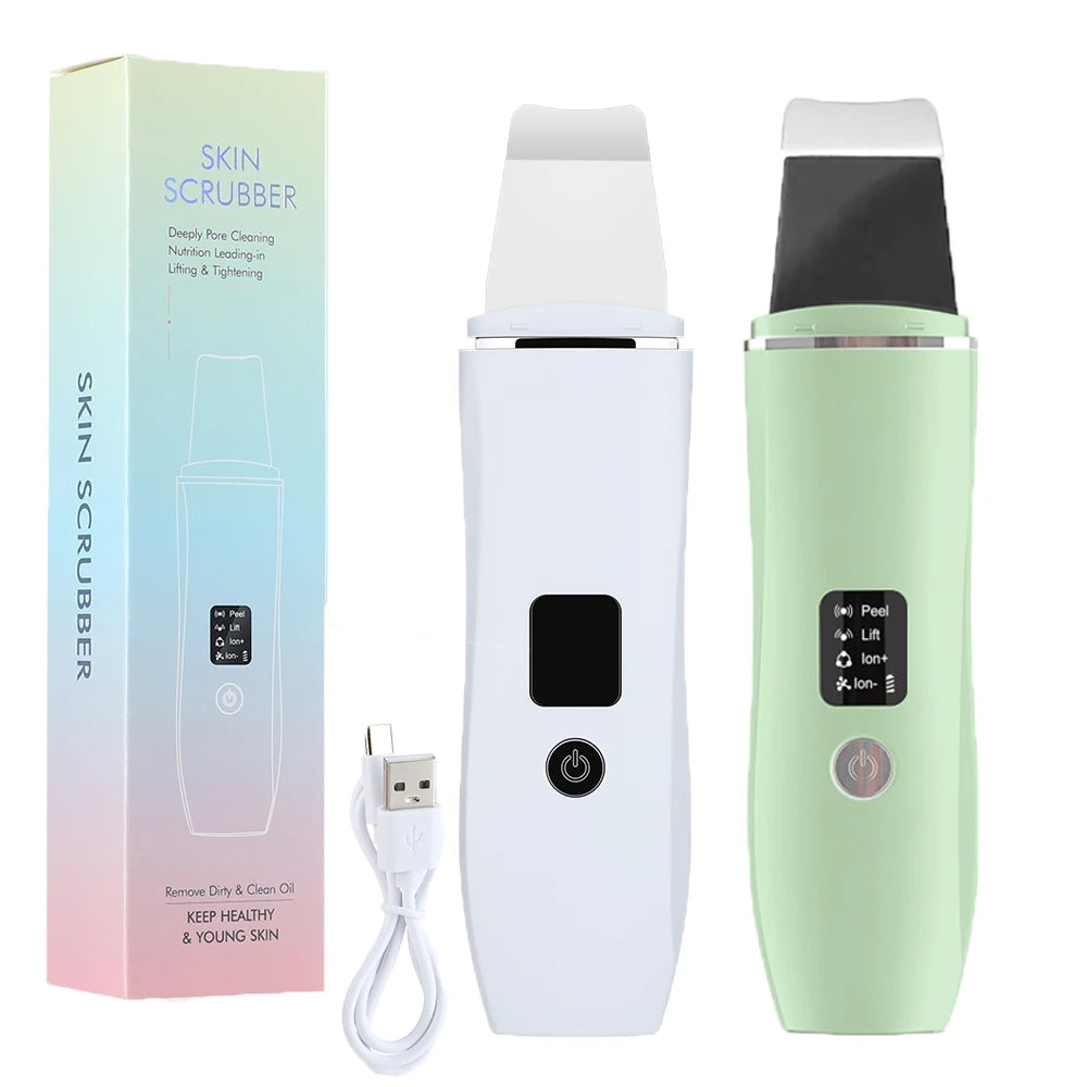 Ultrasonic Skin Scrubber EMS Deep Vibrate 4 Mode Facial Cleaner Shovel Face Scrubber Peeling Black Head Remover Facial Massager