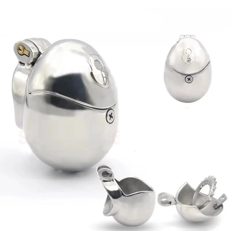 Stainless Steel Fully Restraint Male Chastity Devices With Thorn Ring,Scrotum Ball Stretcher,Metal Cock Cage,BDSM SexToy For Men