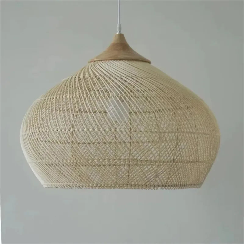 Bohemian Handwoven Rattan Chandelier Scandinavian Wicker Pendant Light with E27 Base for Dining Room & Loft