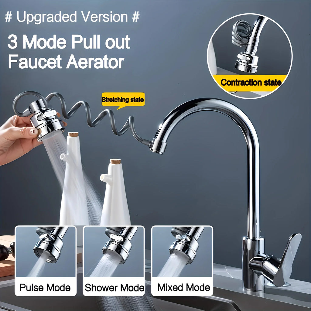 Universal Faucet Extender Tube Pull Out Aerator 3 Modes Splash-Proof Sprayer Faucet Nozzle Sink Cleaning Extension Flusher