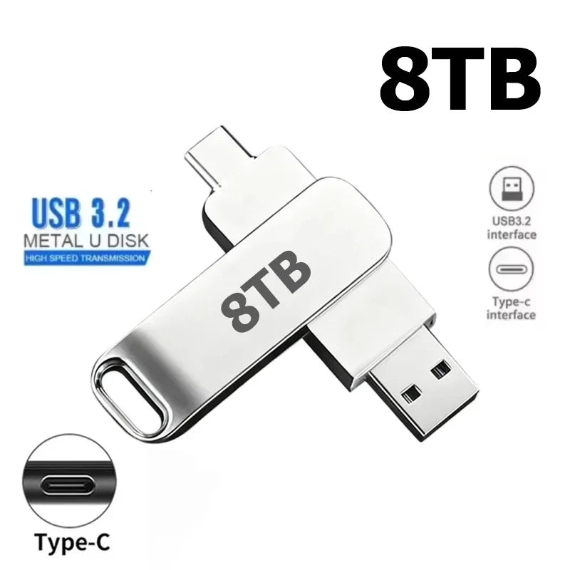 16TB Flash Drive USB 3.2 High Speed 2TB USB Transfer Type-C 2-In-1 8TB OTG Pendrive Waterproof Flash Drive For Computer Storage