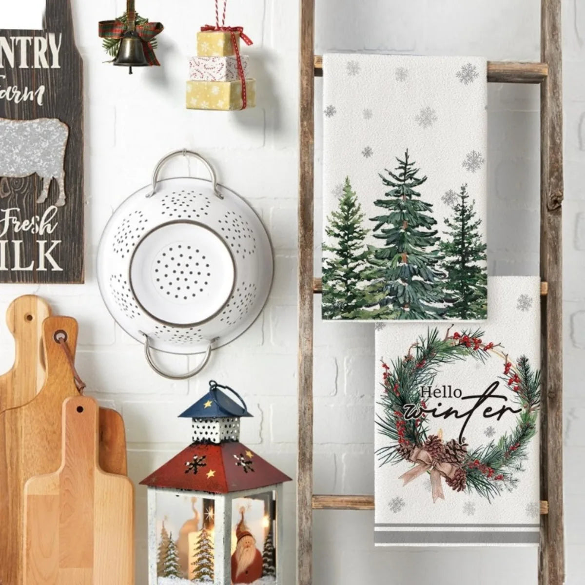 Christmas Pine Trees Snowflakes Designs Kitchen Dish Towels Cleaning Supplies Quick Drying Bar Hand Dishcloths Xams Decorations