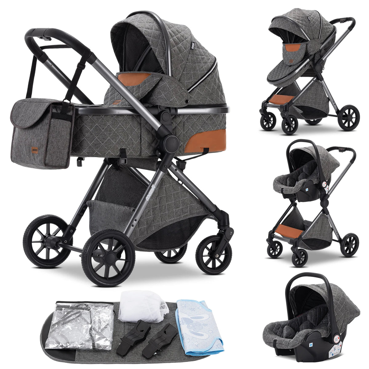 Newest 3 in 1 Baby Stroller Portable Travel Baby Carriage Folding Prams Aluminum Frame High Landscape Car for Newborn Baby
