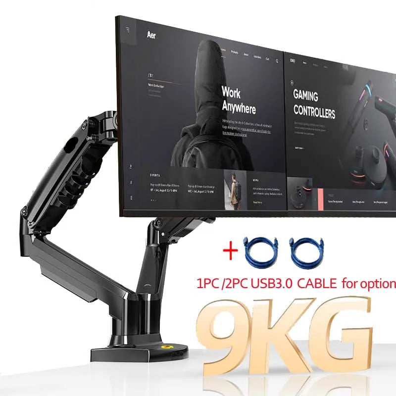 NEW F160 Gas Spring 10'-27' Dual Monitor Holder Arm Desktop 360 Rotate Computer Holder 2-9KG Monitor Bracket with 2 USB3.0