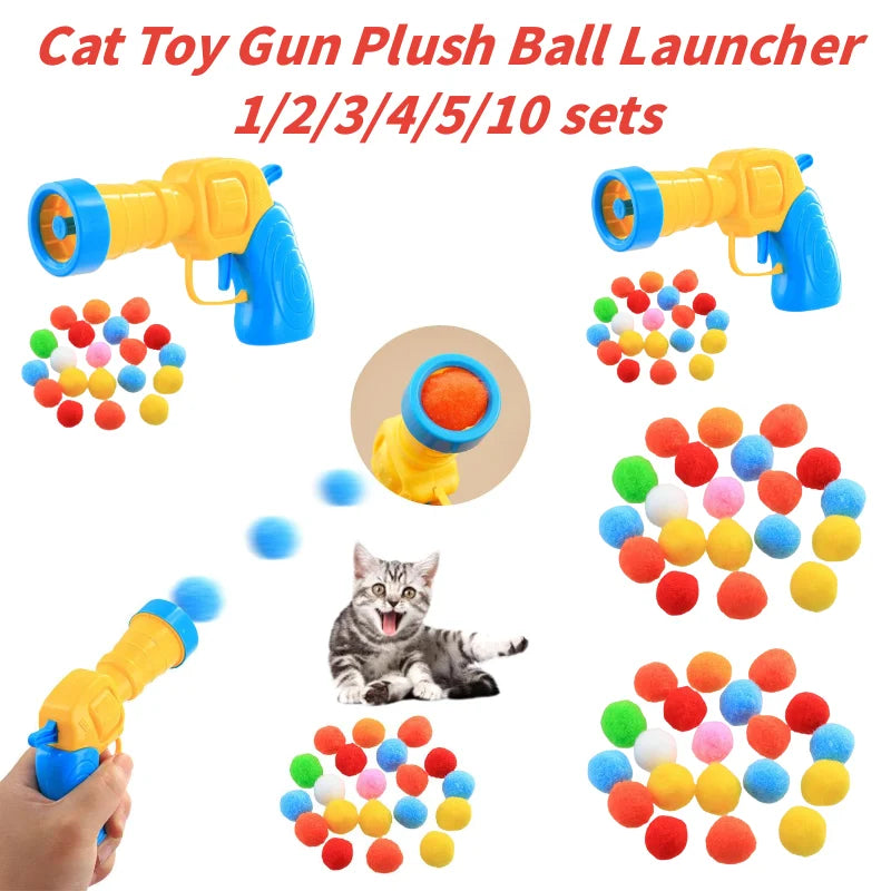 Cat Plush Ball Shooting Mini Pompoms Launcher Games Pet Accessories Funny Cat Toys High Bounce Ball To Tease The Pet Supplies