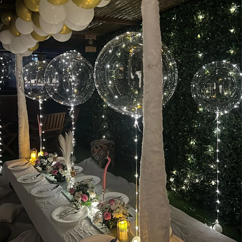5sets Led Bobo Balloon Light up Glow Clear Balloons 20Inch Bobo Balloon with 3M String Lights Festival Table Centerpiece Decor