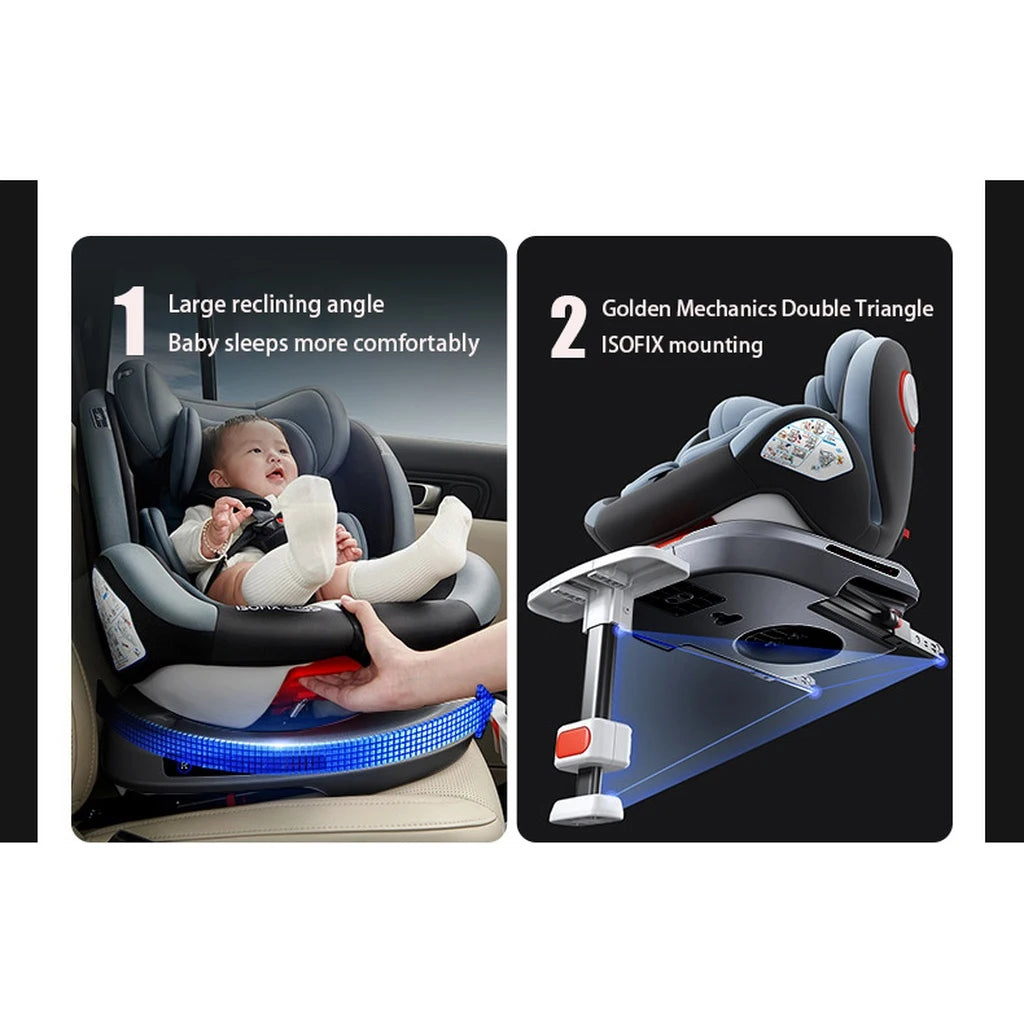 360° Swivel Baby Car Seat with Easy In Out Rotation ISOFIX I-Size R129 Child Seat 40-150cm 10-Position Headrest 4 Recline Angles Thick Padded Seat Side Impact Protection Rearward & Forward Facing for Infant Toddler Kids
