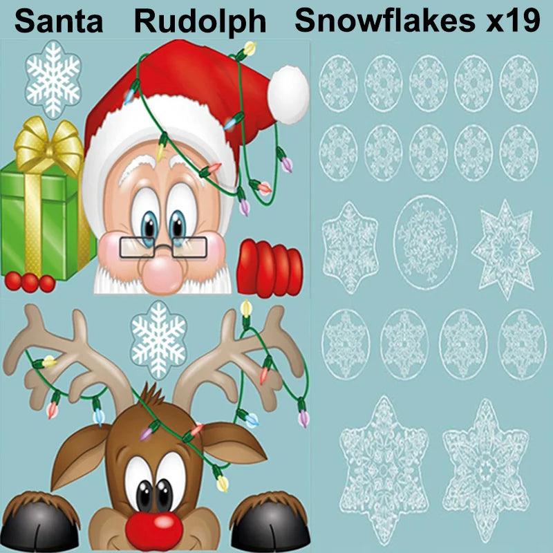 Christmas Window Stickers Santa Claus Reindeer Snowflake Static Window Clings Merry Christmas Glass Decals New Year Party Decors