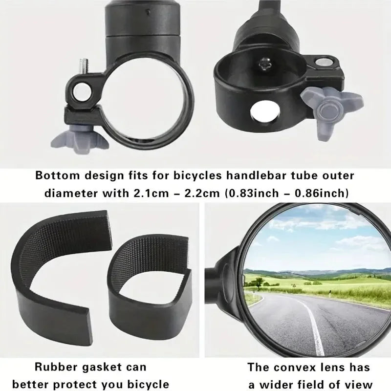 Bicycle Rearview Handlebar Mirrors 360 Rotatable for Mountain Road Bike Motorcycle Bendable Hose Adjustable Rearview Mirror