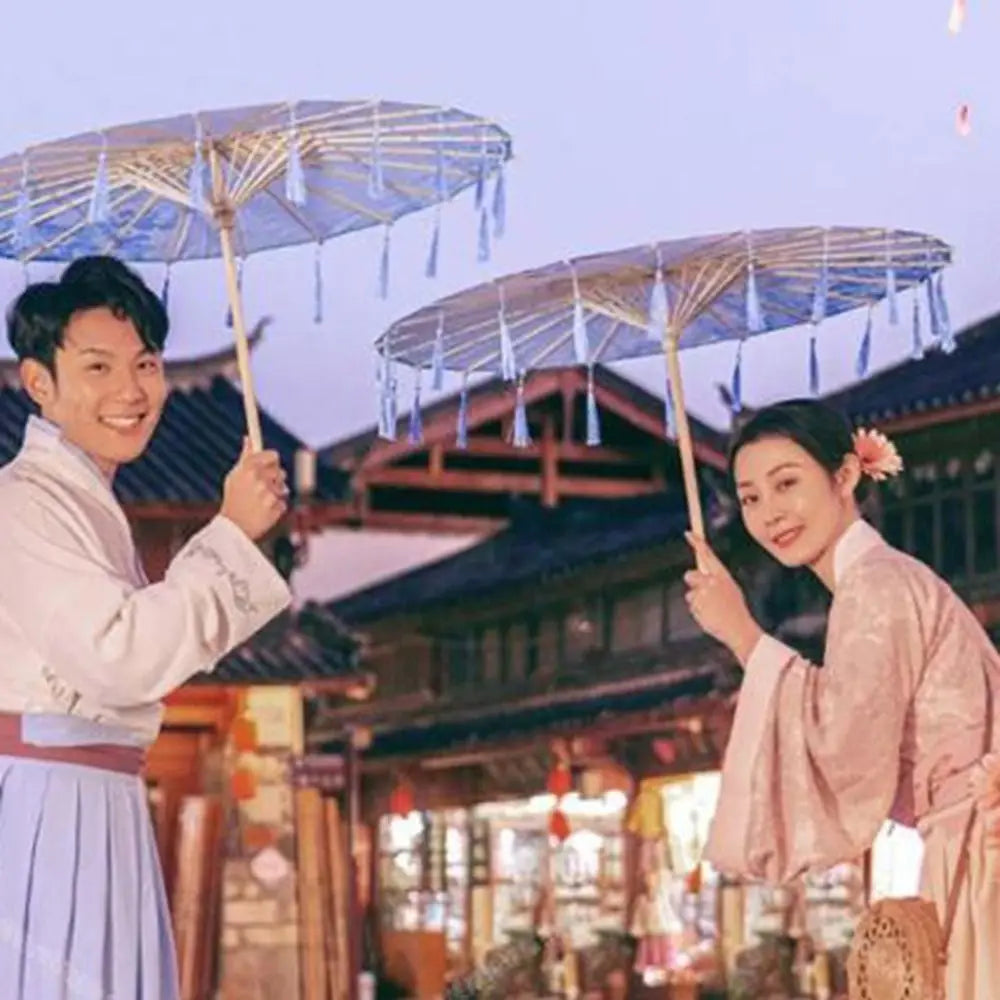 70cm Silk Fabric Tassel Umbrella Handheld Chinese Style Ancient Dance Umbrella Rainproof Decorative Classical Oil Paper Umbrella