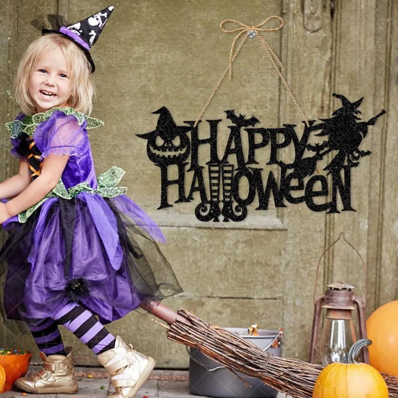 Halloween Party Door Decorations Horror Pumpkin Ghost Bat Hanging Pendent Paper Sign for Home Halloween Festival Party