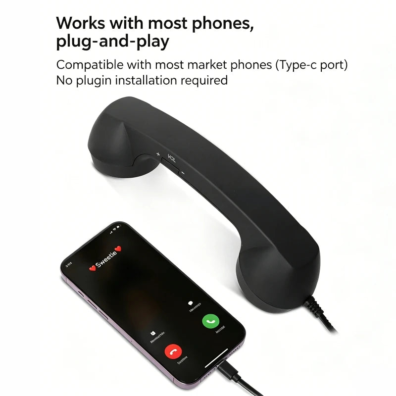 Retro Phone Handset Type-C Directly Plug Into Mobile Phone Handset For Cell Phones, Smartphone,Radiation Proof