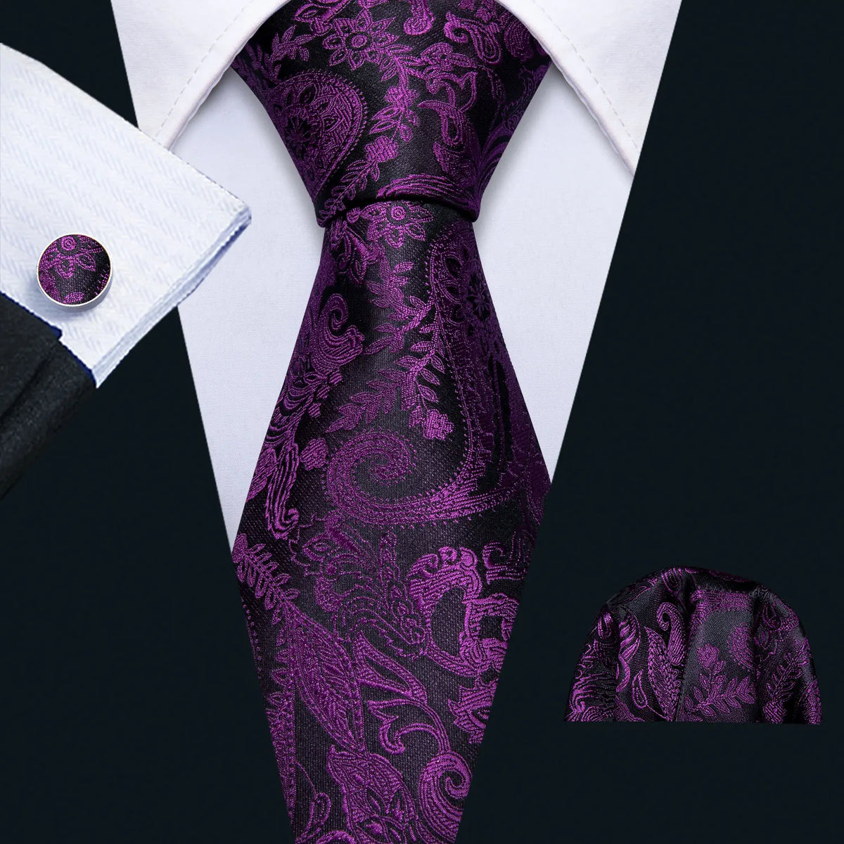 Male Gift Men Tie Set Purple Violet Solid Paisley Striped Wedding Business Tie for Man Necktie Handky Cufflinks Barry.Wang