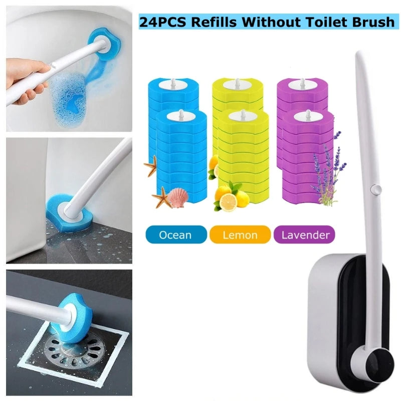 24PCS Disposable Toilet Brush Heads Toilet Bowl Wand Refills Bowl Cleaners Scrubbing Pads for Bathroom Toilet Household Cleaning