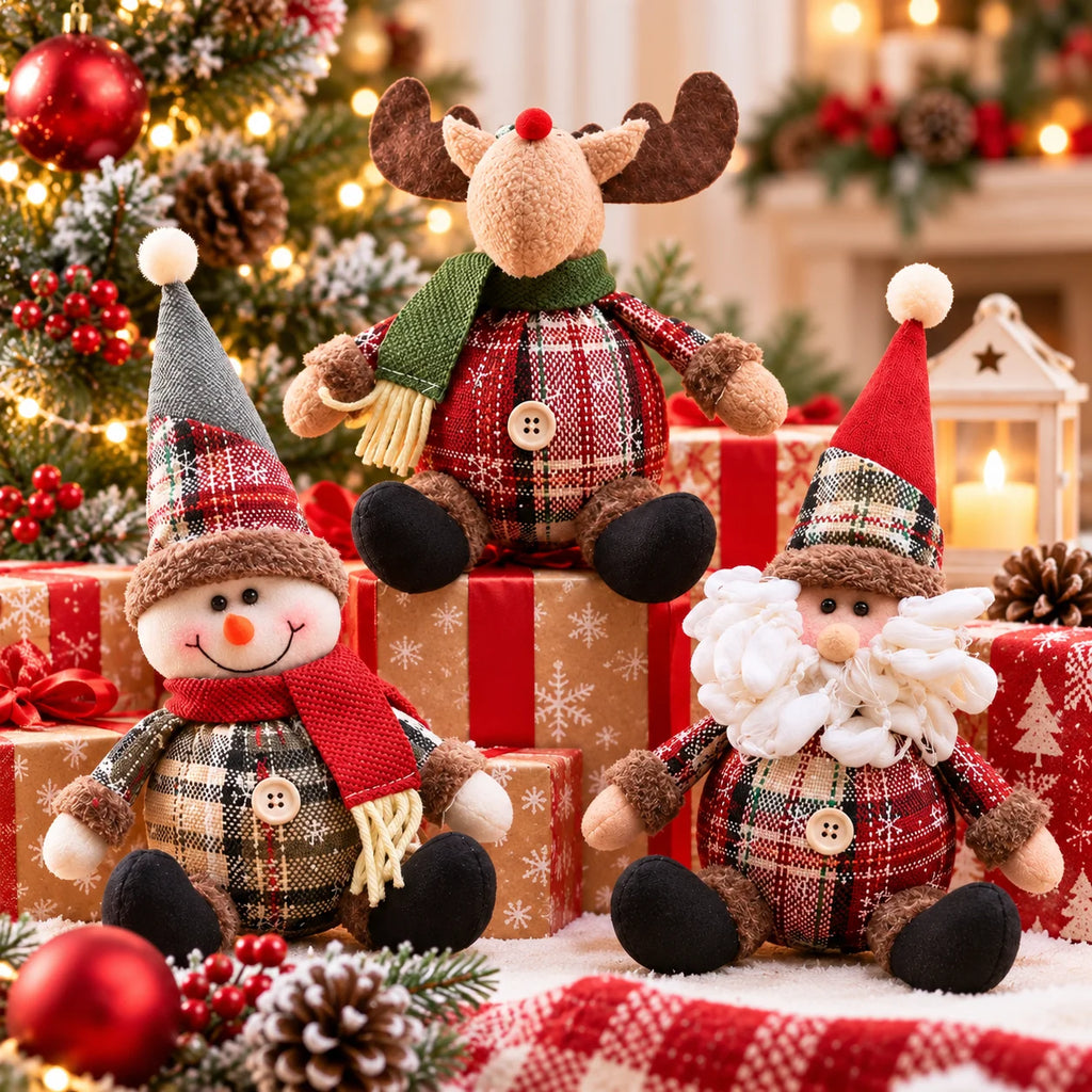 Christmas Dolls Tree Decor Standing Santa, Snowman and Reindeer Figurines for Home Decor Birthday Gifts Merry Christmas