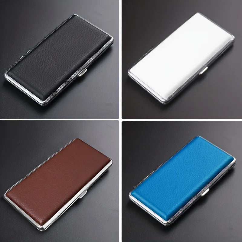 1Pc New Leather Metal Cigarette Case Holds 14 Cigarettes for Cigarettes, Extra Long Cigarette Case with Enlarged PU Leather