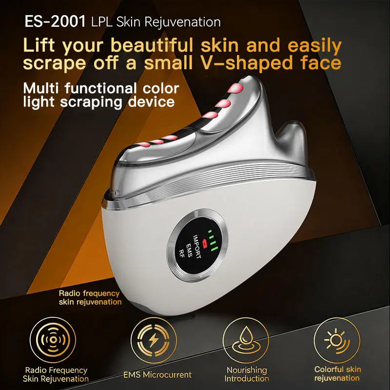 4 in 1 Electric Gua Sha Facial Tool Microcurrent Neck Face Massager LED Gua Sha Facial Scraping Instrument for Skin Tightening