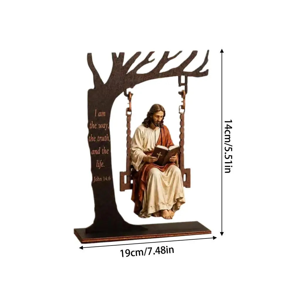 Christian Jesus Swing Tabletop Decoration Wooden Tree Frame With Bible Verse Religious Figurine Faith Home Desktop Ornament