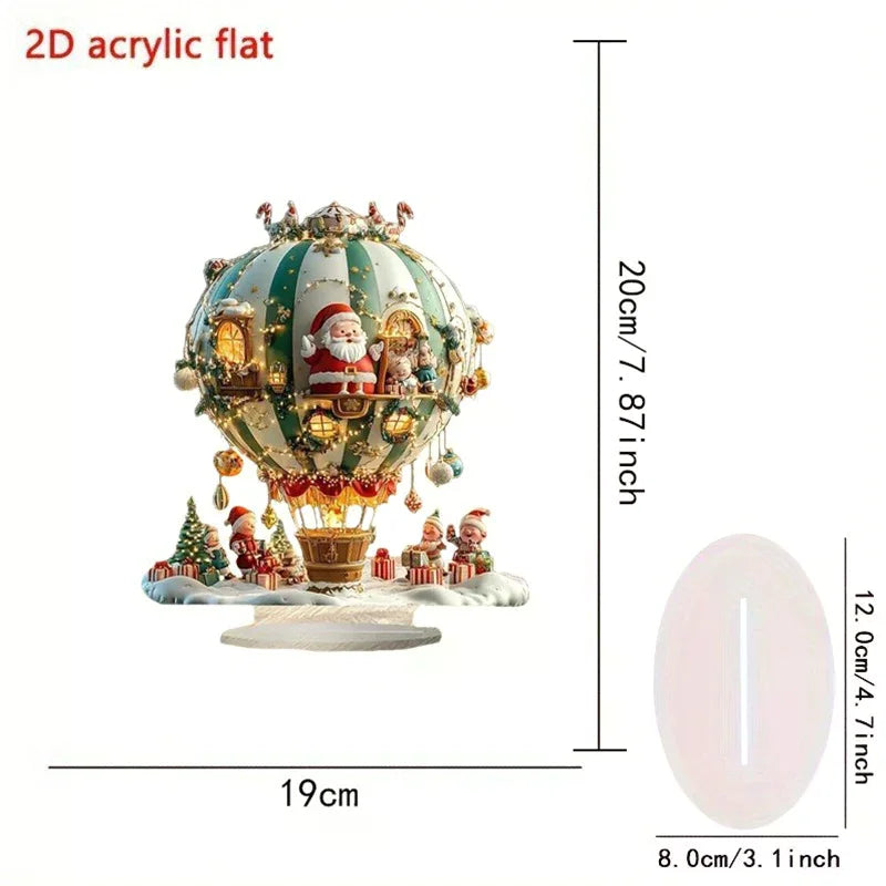 Christmas Xmas Tree Desktop Ornament Santa Claus Reindeer Sled Tabletop Decoration With Base 2D Acrylic Navidad Party Supplies
