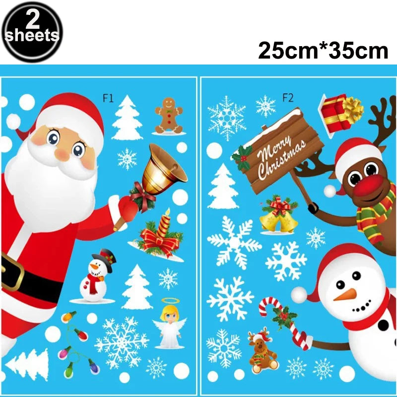 Christmas Window Stickers Santa Claus Reindeer Snowflake Static Window Clings Merry Christmas Glass Decals New Year Party Decors