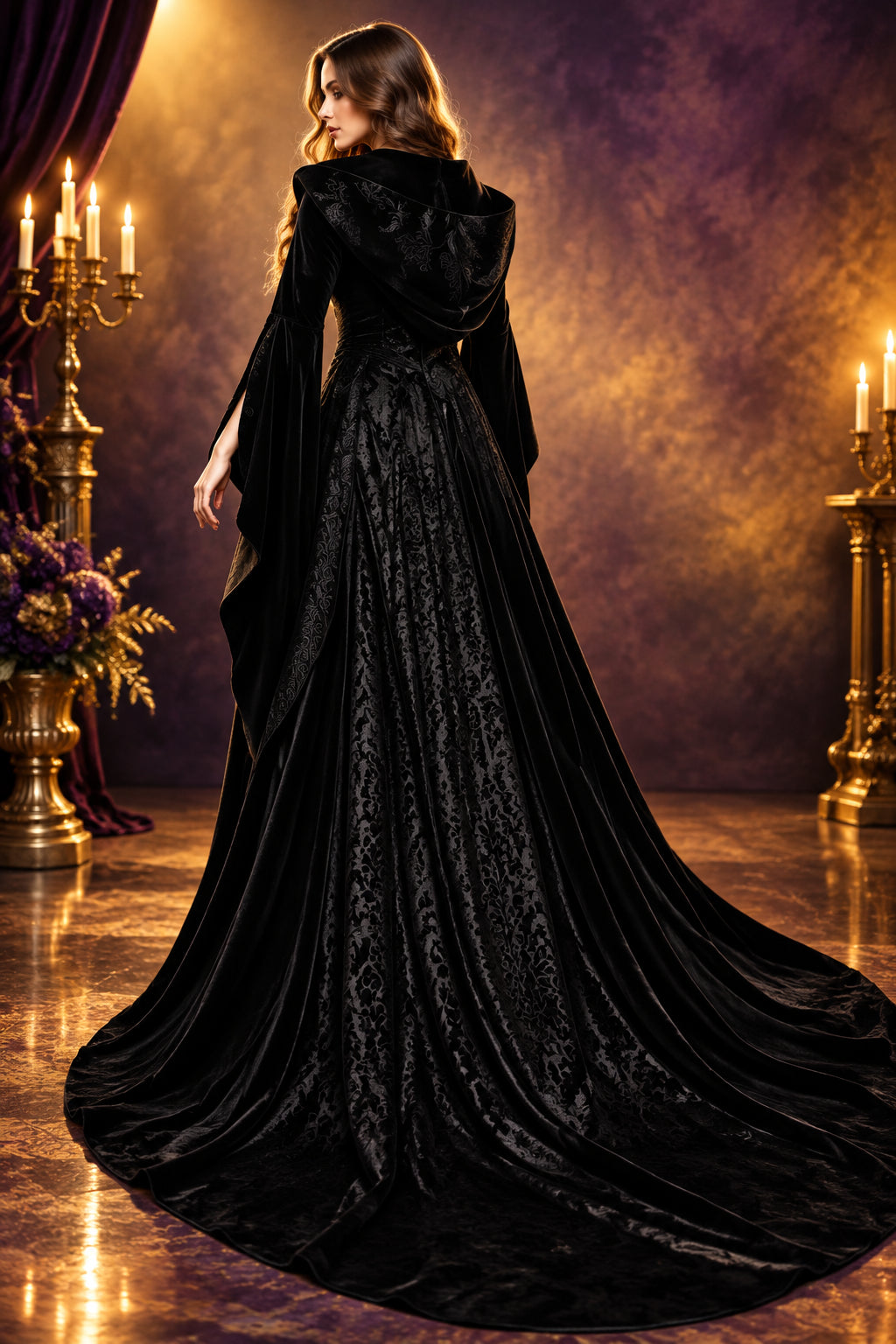 Halloween Cosplay Women's Luxury Witch Hooded Dress Costumes Retro Embroidered Renaissance Gothic Wedding Floor Length Dress