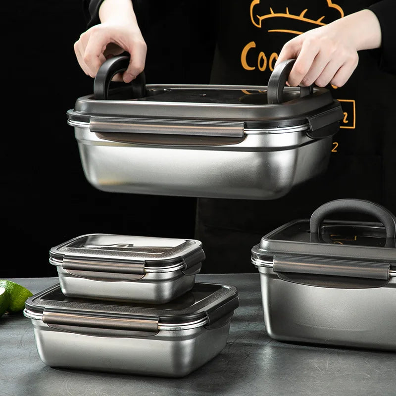 1x Lunch Box Bento Box 304 Stainless Steel Family Refrigerator Food Storage Containers Portable Outdoor Lunch Boxes 7 Sizes