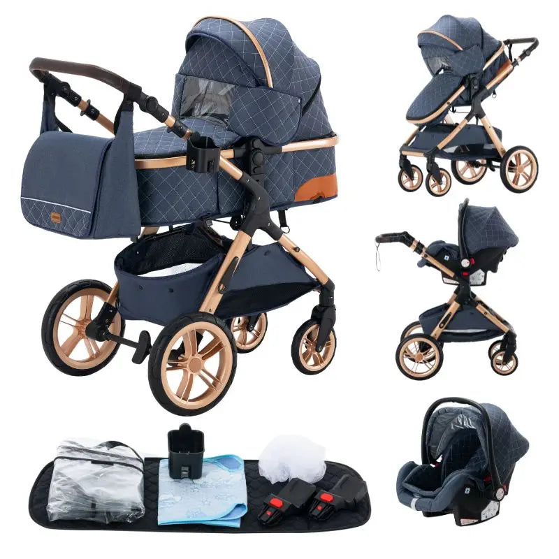 Newest 3 in 1 Baby Stroller Portable Travel Baby Carriage Folding Prams Aluminum Frame High Landscape Car for Newborn Baby