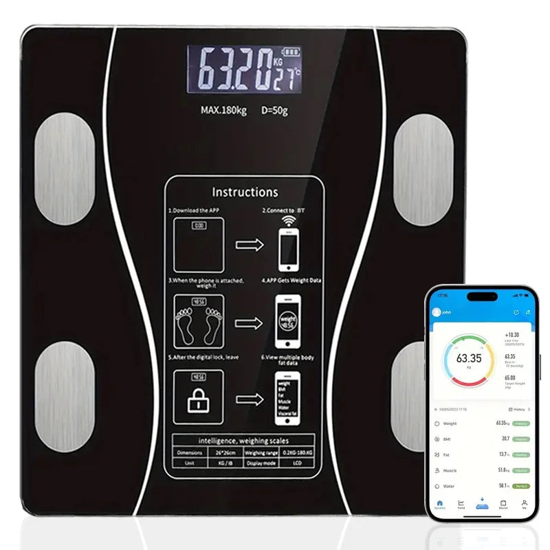 Smart Body Fat Scale Wireless LED Digital Bathroom Weight Scale Body Composition Analyzer Testing Scale
