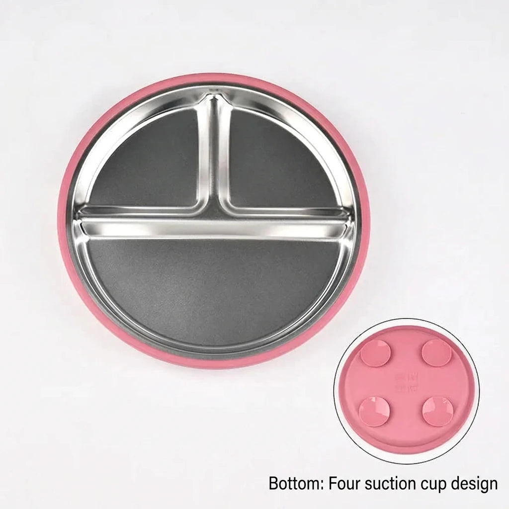New 1PCS Stainless Steel Plate Detachable Suction Dishes Baby Feeding Sucker Bowl Food Grade Silicone Food Tray Tableware