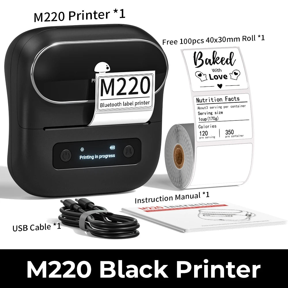Phomemo 203dpi M110 M220 M108 Label Maker Tag Price Portable Thermal Label Printer with White Photo Labels for Bakery/Business