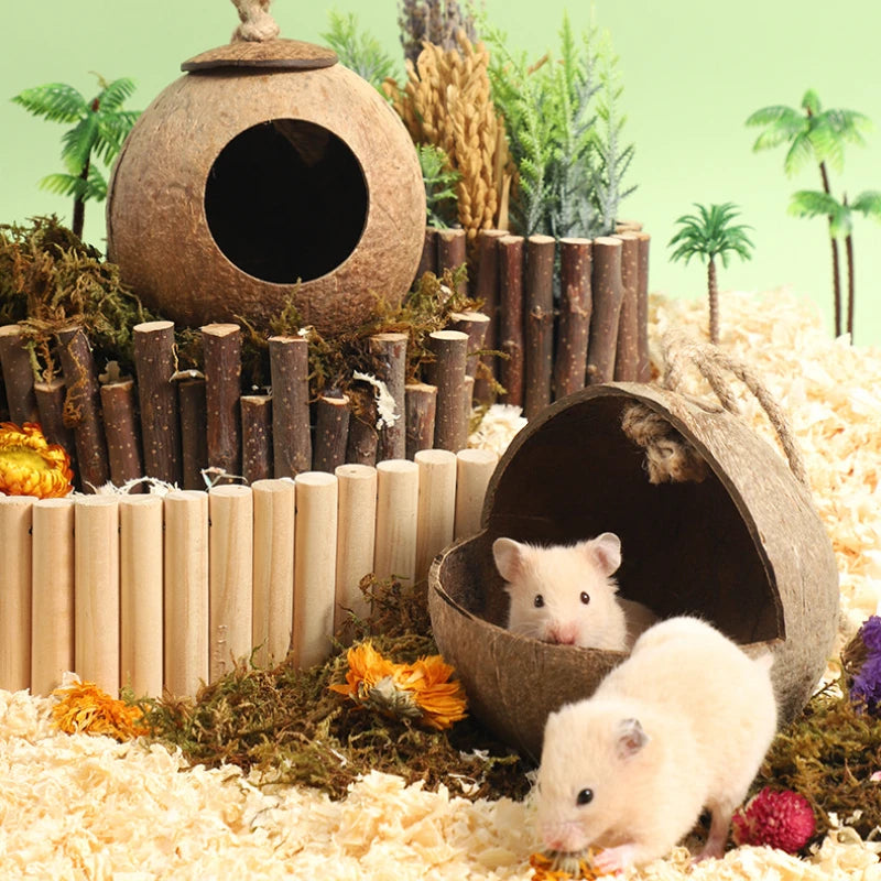 Hamster House Bite-resistant Natural Coconut Cage for Small Pets, Guinea Pig Hamster Hideout, Wooden Toy House, Pet Supplies