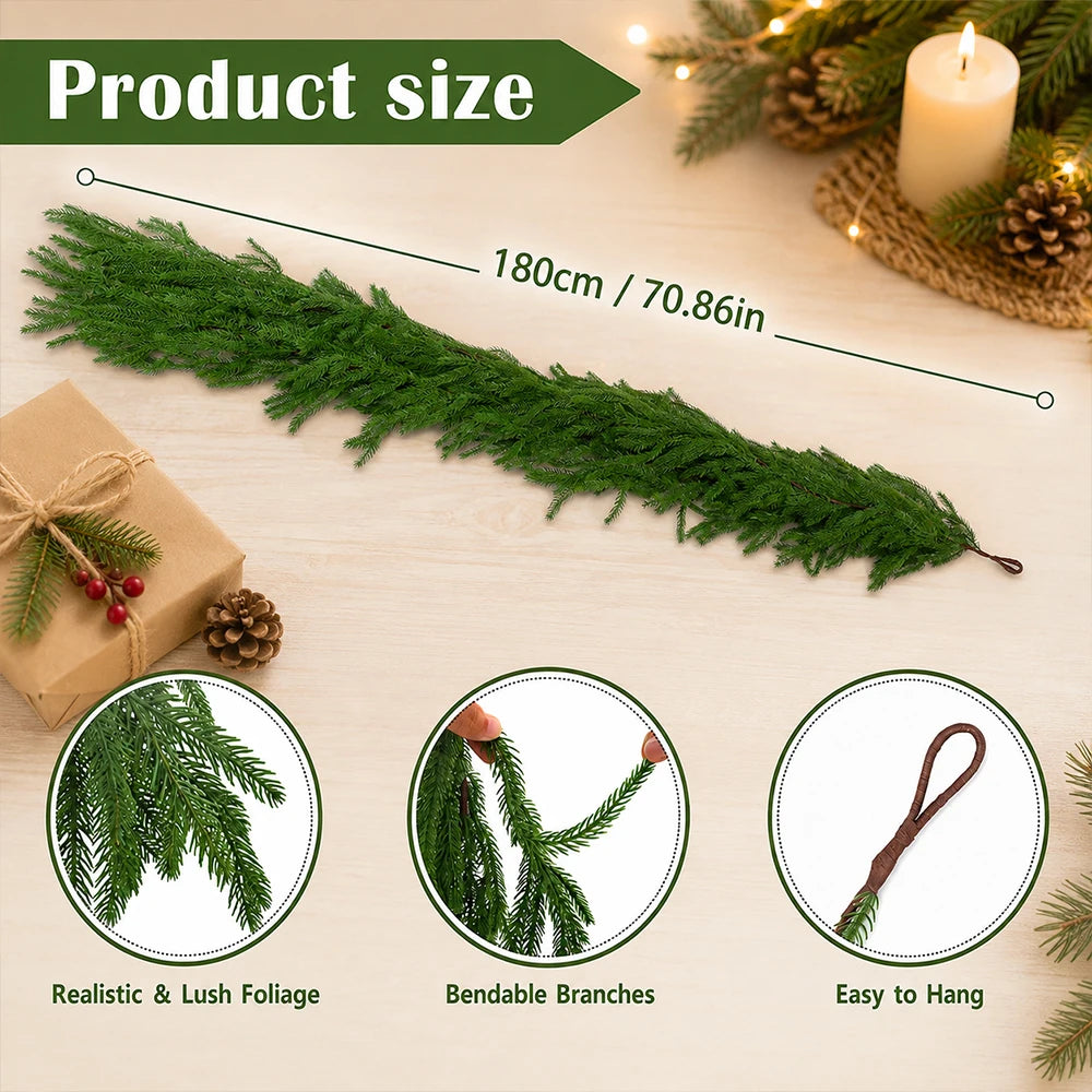 Christmas Decorations Garland 5.6ft Norfolk Pine Artificial Hanging Wreath for Wall Door Mantel Decor Navidad Table Centerpieces