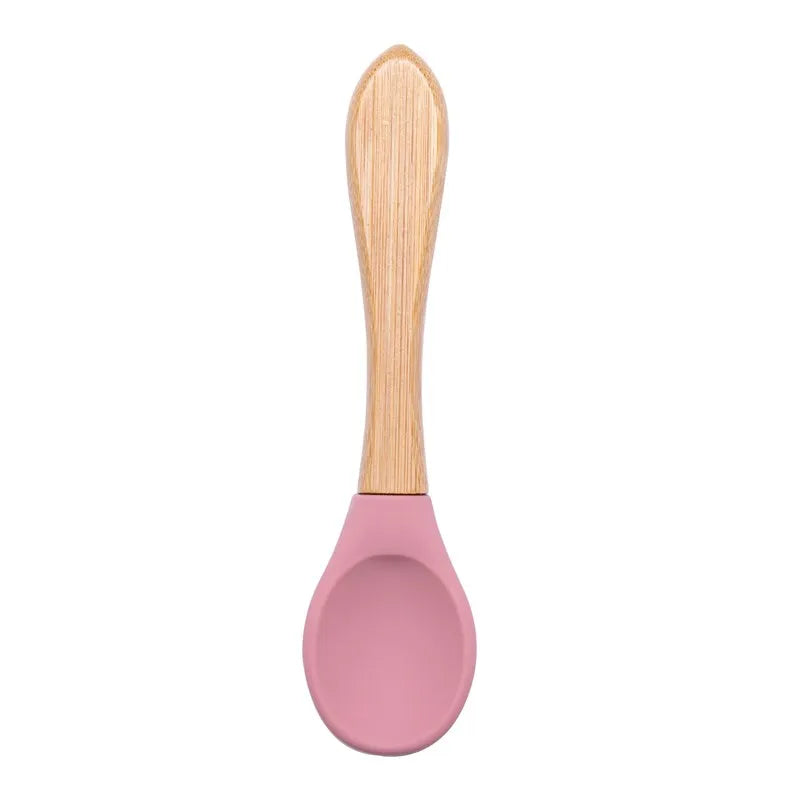Baby Wooden Spoon Silicone Wooden Baby Feeding Spoon Organic Soft Tip Spoon BPA Free Food Grade Material Handle Toddlers Gifts