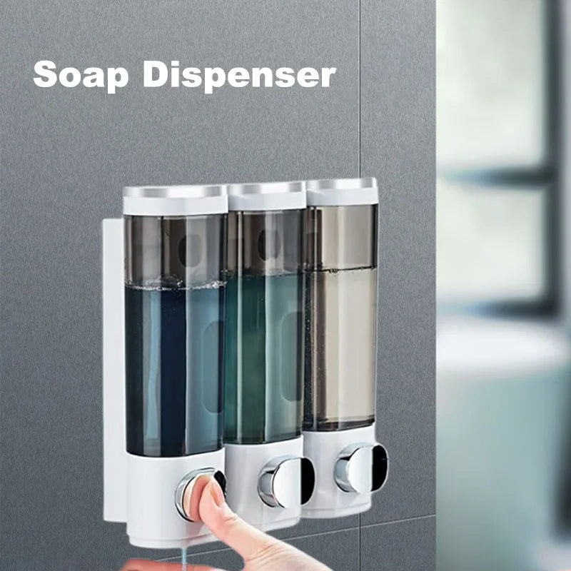 Liquid Soap Dispenser Three-Head  Shower and Lotion Dispenser Waterproof Shampoo Gel Container Wall Mount with Clear Window
